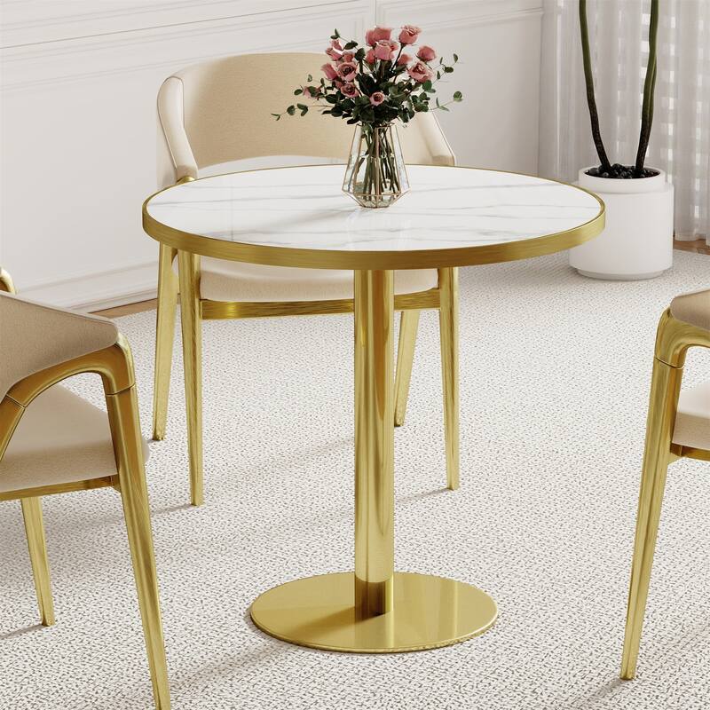 Modern Dinning Table Bistro Tulip Table with Faux Marble Top & Metal Frame Diameter