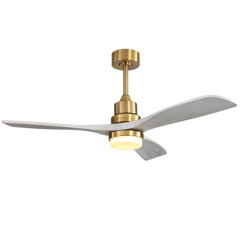 52" Solid Wood Noiseless 3-Blade Ceiling Fans with Dimmable LED Light Optional and Remote, 6-Speed Reversible DC Motor
