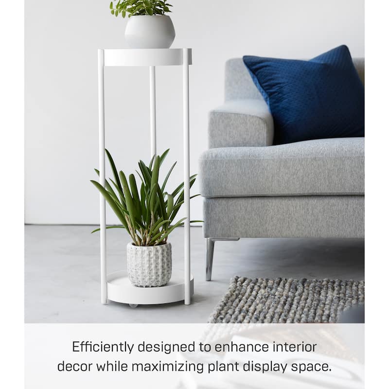 Yamazaki Home Two-Tier Rolling Plant Stand, Steel, Wheels - L 10.43 x W 9.84 x H 27.56 inches