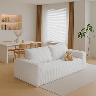 Modern Corduroy Fabric Upholstered Frameless Sofa Couch, For Apartment Living Room Den Entertainment Room