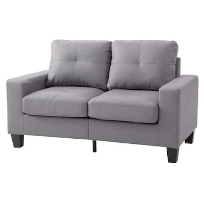 Flared Arm Faux Leather Tufted Straight Sofa - 58" - Gray