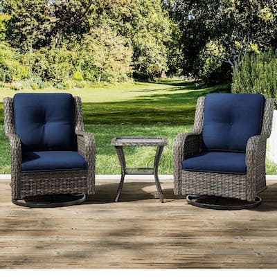 3-Piece Wicker Patio Set – Includes 2 Rattan Lounge Chairs & 1 Side Table – Stylish Outdoor Conversation Furniture For Garden.