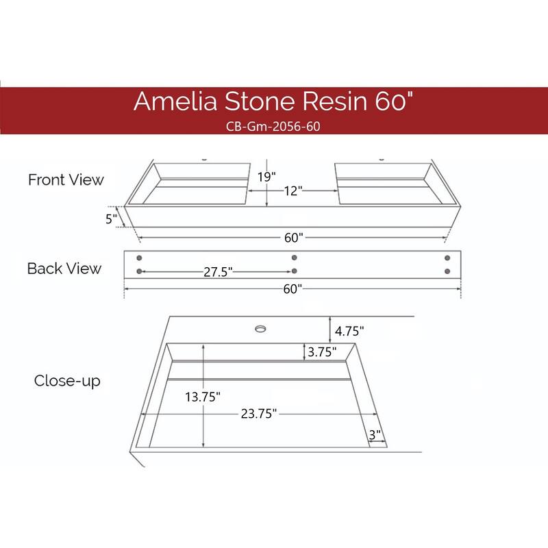Amelia 36" - 72" Solid Surface Bathroom Vanity Top