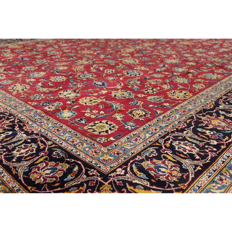 Vegetable Dye Red Kashan Persian Vintage Rug Hand-Knotted Wool Carpet - 9'8"x 12'3"