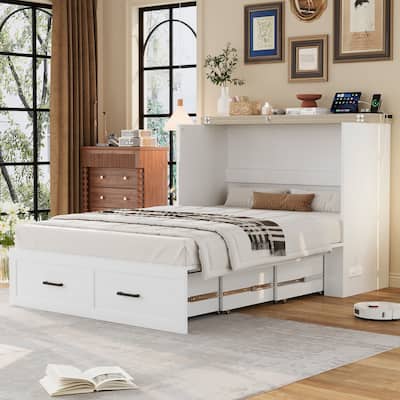 Farmhouse Murphy Cabinet Bed with Charging Station
