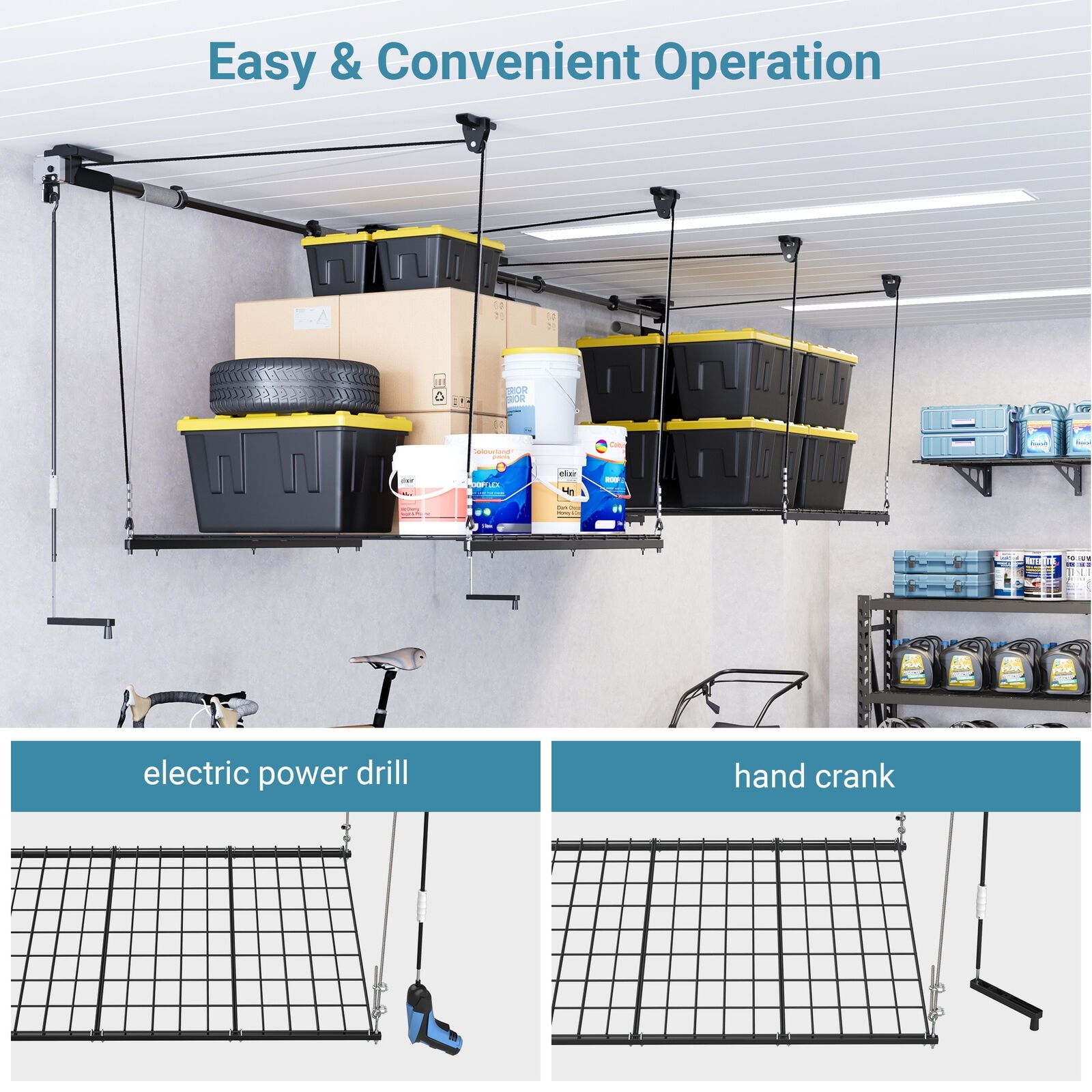 FLEXIMOUNTS Heavy Duty Manual Lift Adjustable Ceiling Storage Rack Overhead Metal Garage Storage Rack On Sale Bed Bath Beyond 40406197