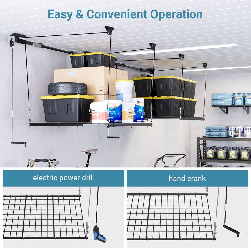 FLEXIMOUNTS Heavy Duty Manual Lift Adjustable Ceiling Storage Rack