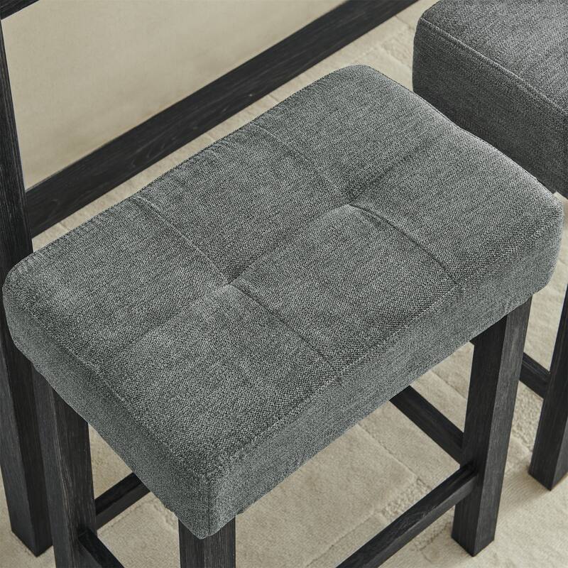 4-Piece Coffee Table Set with Upholstered Seat, Black Bar Table Set Sofa Side Table Set with Charging Station