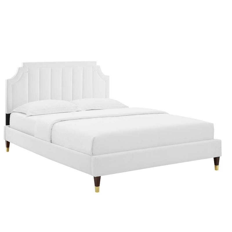 Sienna Performance Velvet Queen Platform Bed - White