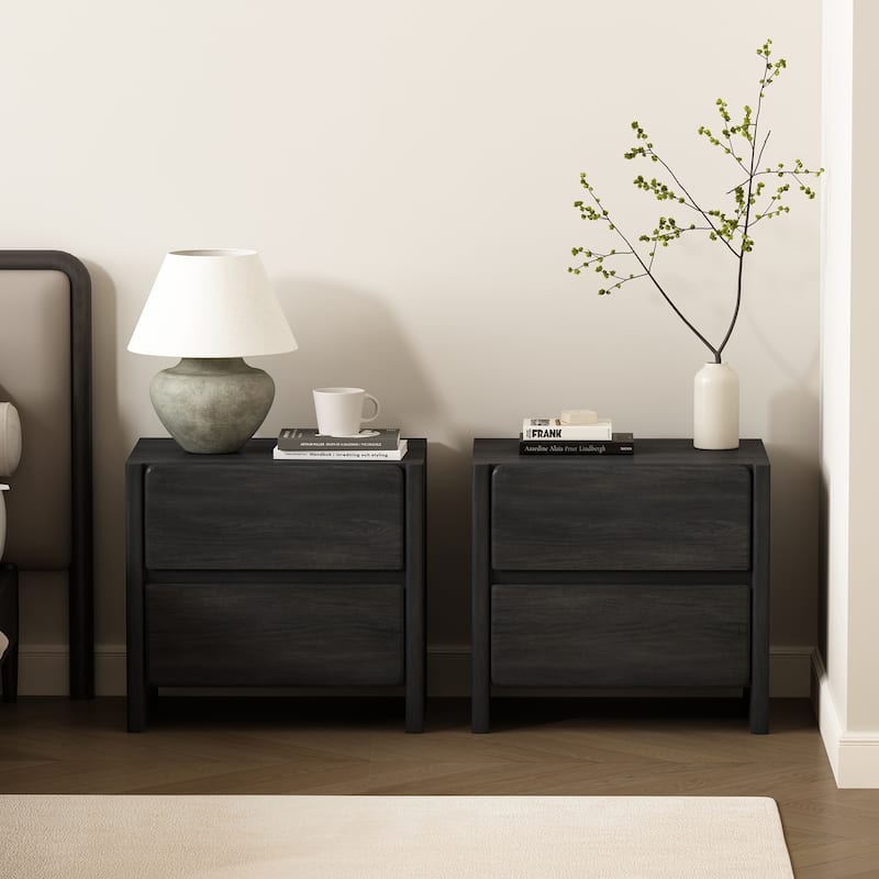Manhattan Comfort Linda Modern 2 Drawer Nightstand Set of 2 - Charcoal Grey