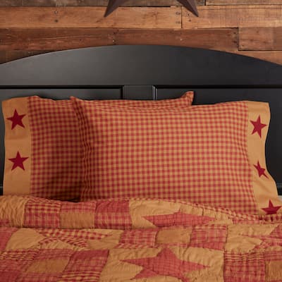 Ninepatch Star Pillow Case with Appliqued Border Set