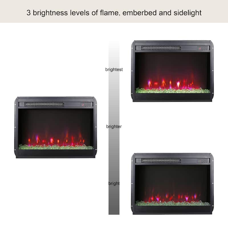 23 inch electric fireplace insert, ultra thin heater with crystal & realistic flame, remote control with timer