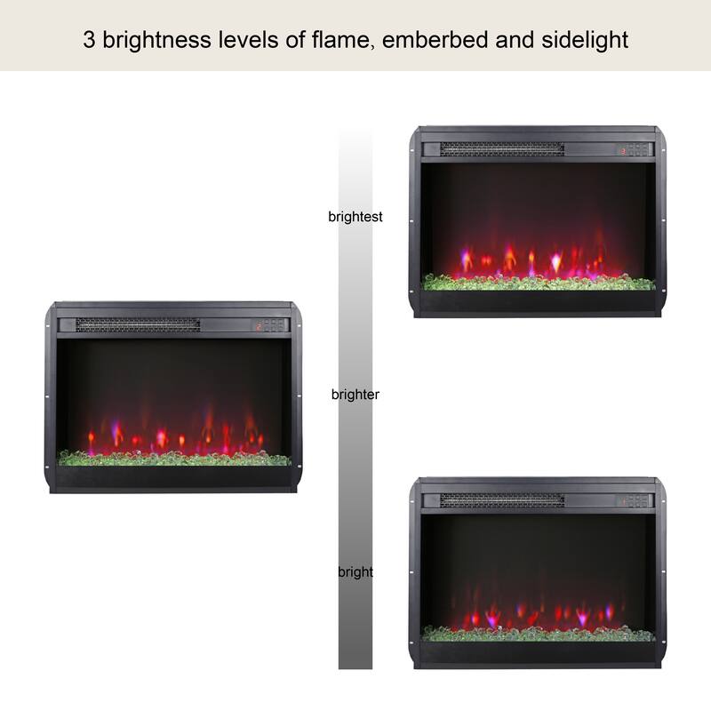 23 inch electric fireplace insert,heater,crystal,realistic flame,remote control with timer,overheating protection,with sidelight