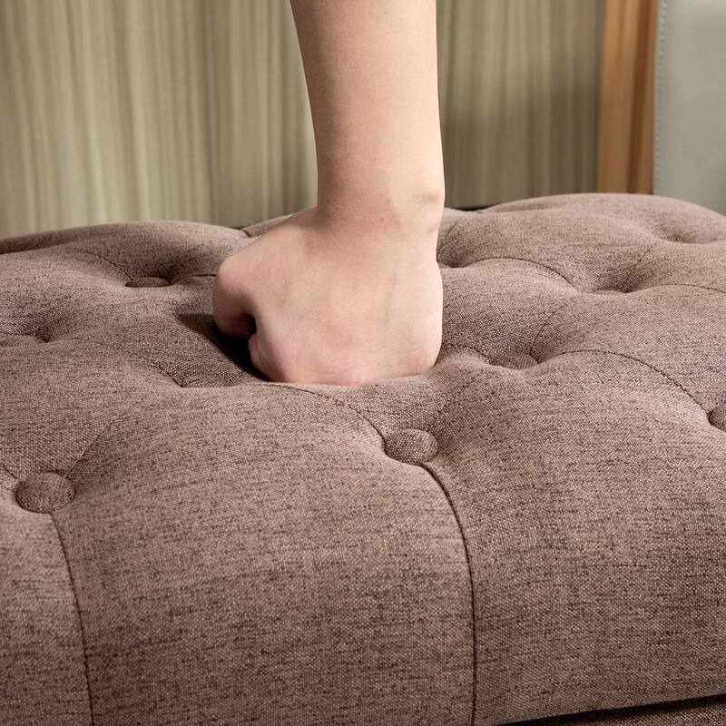 HOMCOM Storage Ottoman with Removable Lid, Button-Tufted Fabric Bench for Footrest and Seat with Wood Legs