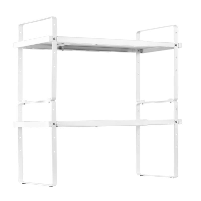Adjustable Expandable 2-Tier Stackable Cabinet Organizer Shelf with Height Control - 25.6x8.7x19.7 inch - White