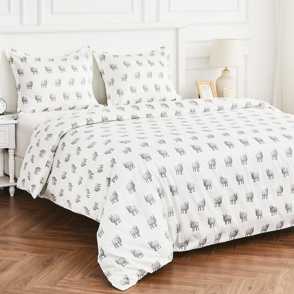 Printed Design Cotton Collection Farm Sheep Duvet Set