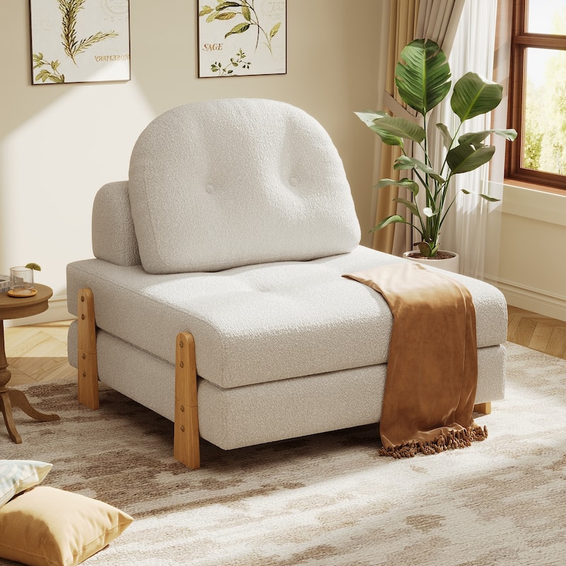 Christopher Knight Home - Lunessa Modern Upholstered Folding Ottoman with Backrest and Convertible Sleeper Design - Beige