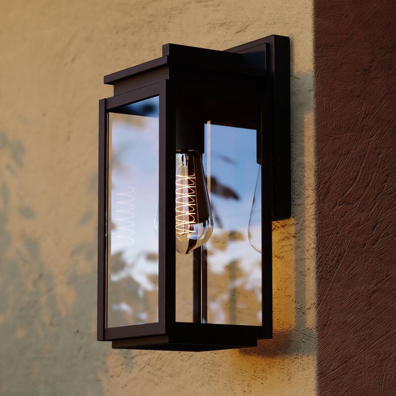 VAXCEL Uptown 1-Light Matte Black Transitional Outdoor Wall Sconce made of Durable Metal, Clear Glass Shade, LED Compatible - 5-in W x 12.5-in H x 6-in D - Matte Black