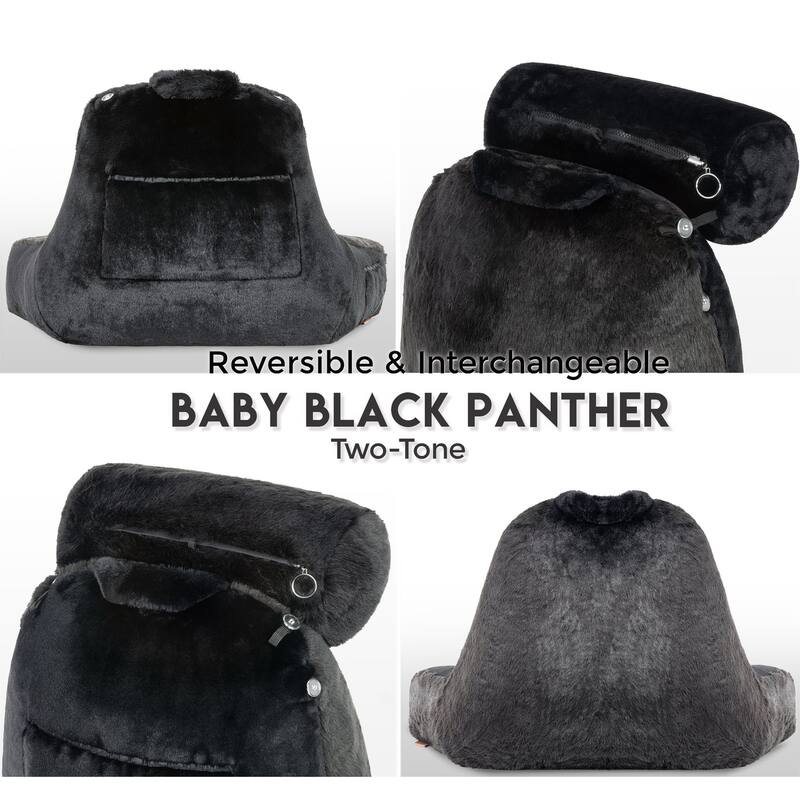 Medium Husband Pillow - Limited Baby Black Panther, 2-tone Reversible Double Sided Fabulous Faux Fur Bed Rest Pillow with Arms