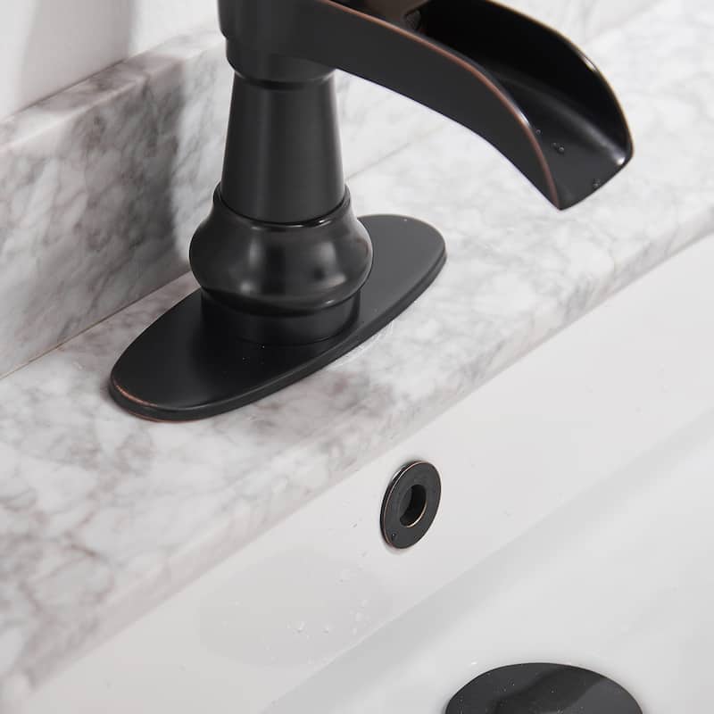 Waterfall Single Hole Single-HandleBathroom Faucet With Pop-up Drain Assembly