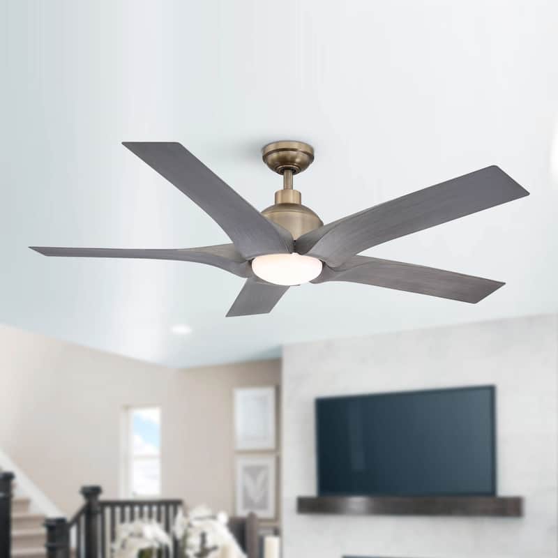 56" Antique Brass ABS 5-Blade LED Ceiling Fan with Light and Remote