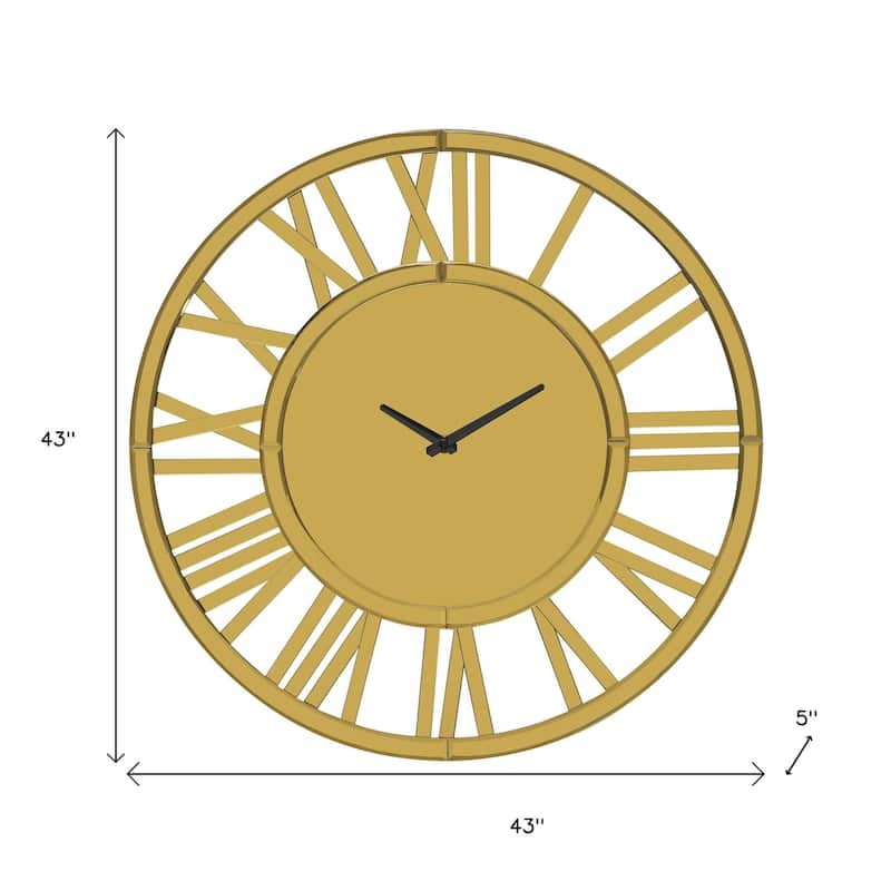 HomeRoots 43" Gold Mirrored Acrylic Silent Analog Circle Wall Clock - 43 in. x 43 in. x 5 in.