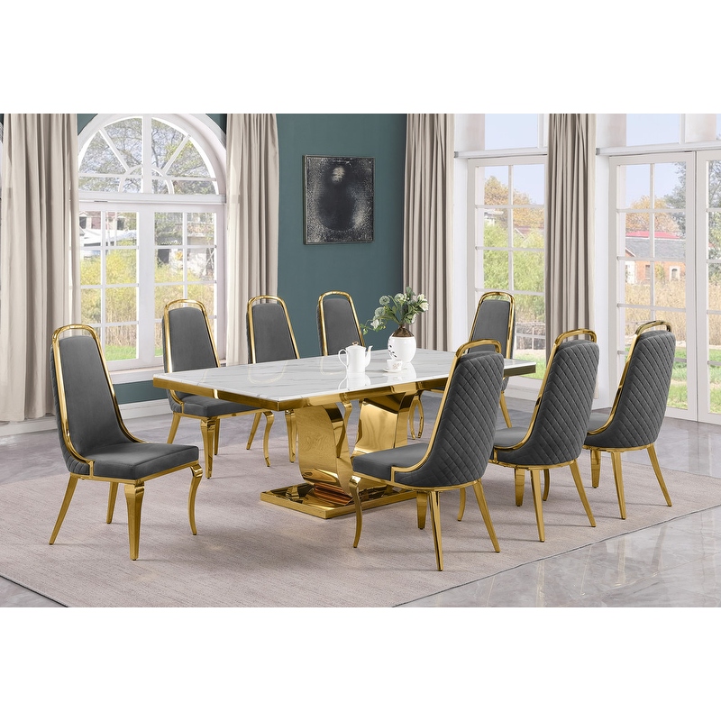 9 piece marble deals dining table set