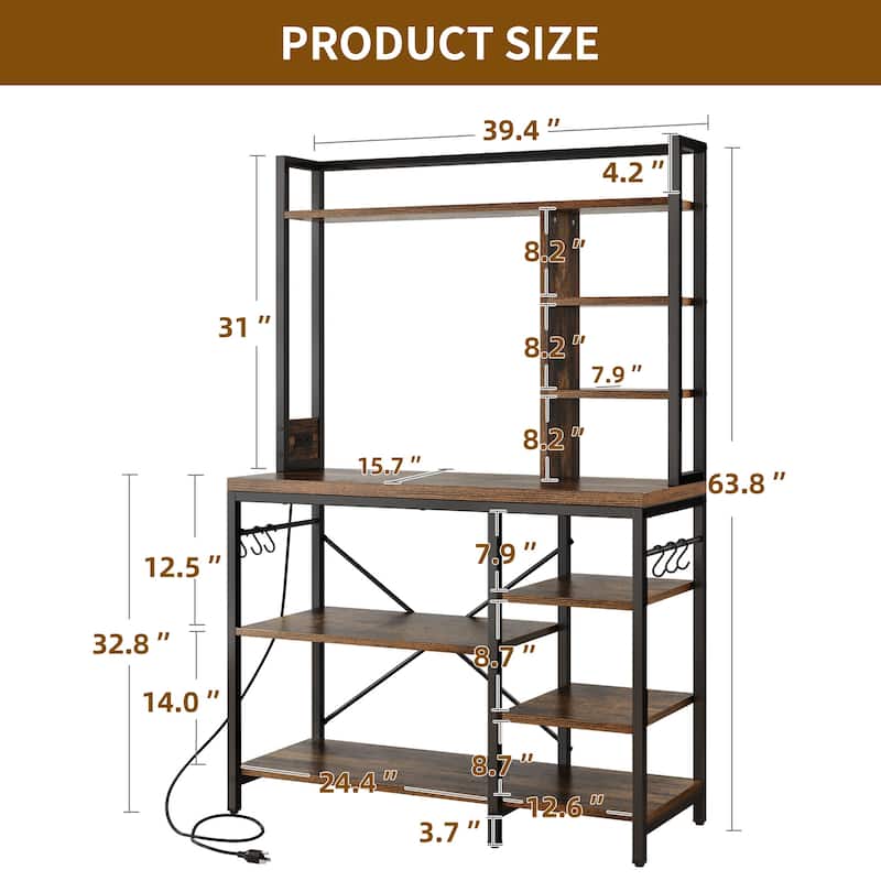 Kitchen Bakers Rack Utility Storage Shelf Microwave Oven Stand With Power Outlet