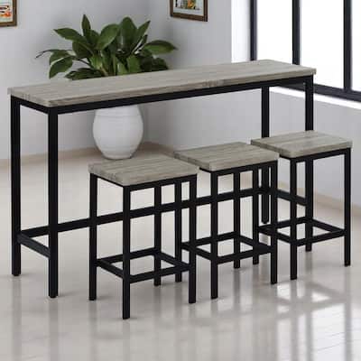 4-Piece Counter Height Dining Table Set with 3 Stools, Pub Table with Footrests, Metal Frame Kitchen Bar Set for Small Spaces