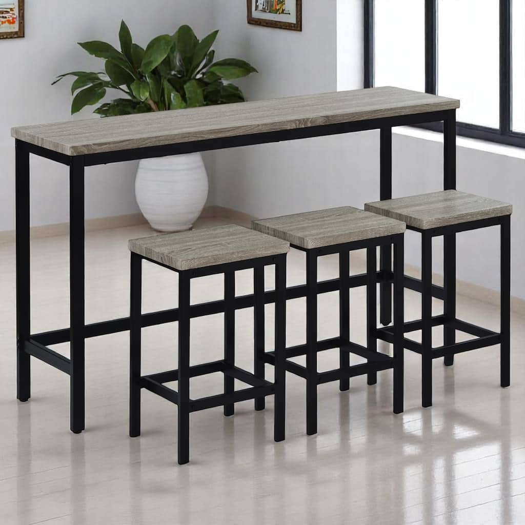 4-Piece Counter Height Dining Table Set with 3 Stools, Pub Table with Footrests, Metal Frame Kitchen Bar Set for Small Spaces