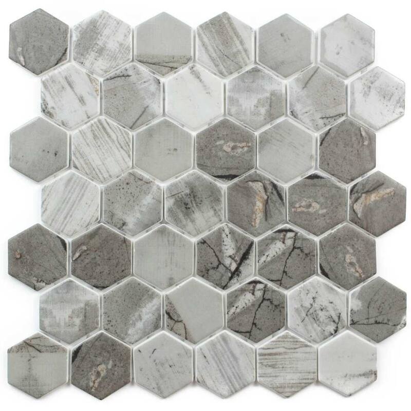 The Tile Life Eterna Hex 2x2 Denver Grey Glass Mosaic Floor, Backsplash & Wall Tile - Case of 11 (9.68 Sq. ft.)
