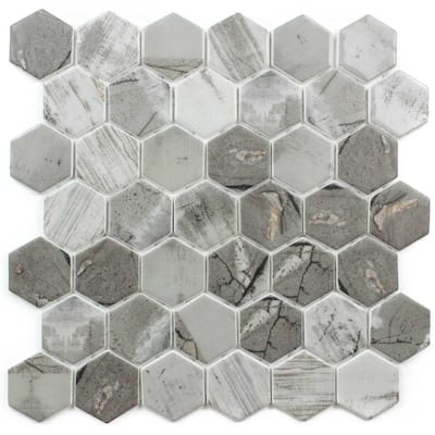 The Tile Life Eterna Hex 2x2 Denver Grey Glass Mosaic Floor, Backsplash & Wall Tile
