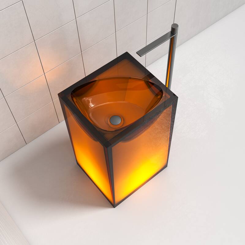 Vanity Art 33.5" Height Stone Resin Pedestal Freestanding Bathroom Sink Hand Wash Basin - 19.69" L x 17.72" W x 33.46" H - Coffee Without Faucet Hole