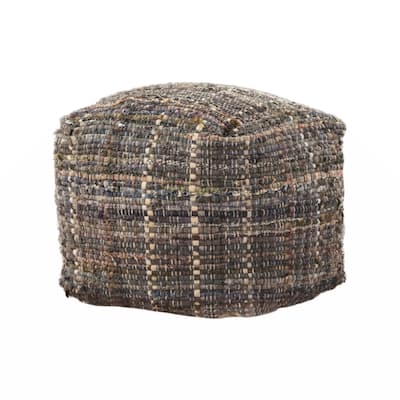 Koki Handcrafted Fabric Pouf, Khaki