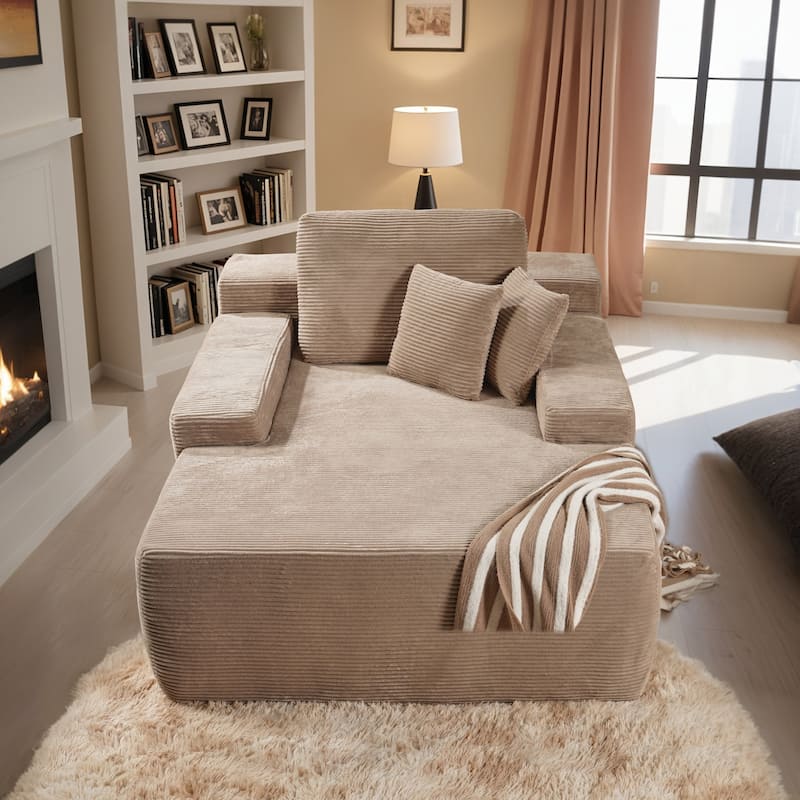 HOOOWOOO Modern Upgraded Fabric Sofa Chaise Lounge - Corduroy-Beige