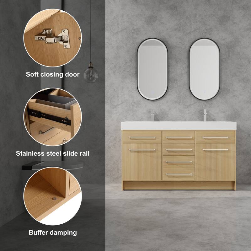 BNK 48''/60'' Bathroom Vanity With Sink, Freestanding Bathroom Vanity with 6 Drawers and 2 Soft Close Doors