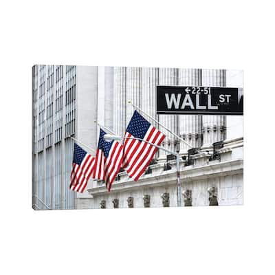 iCanvas "American Flags & Wall Street Signage, New York Stock Exchange, Financial District, NYC" by Matteo Colombo Canvas Print