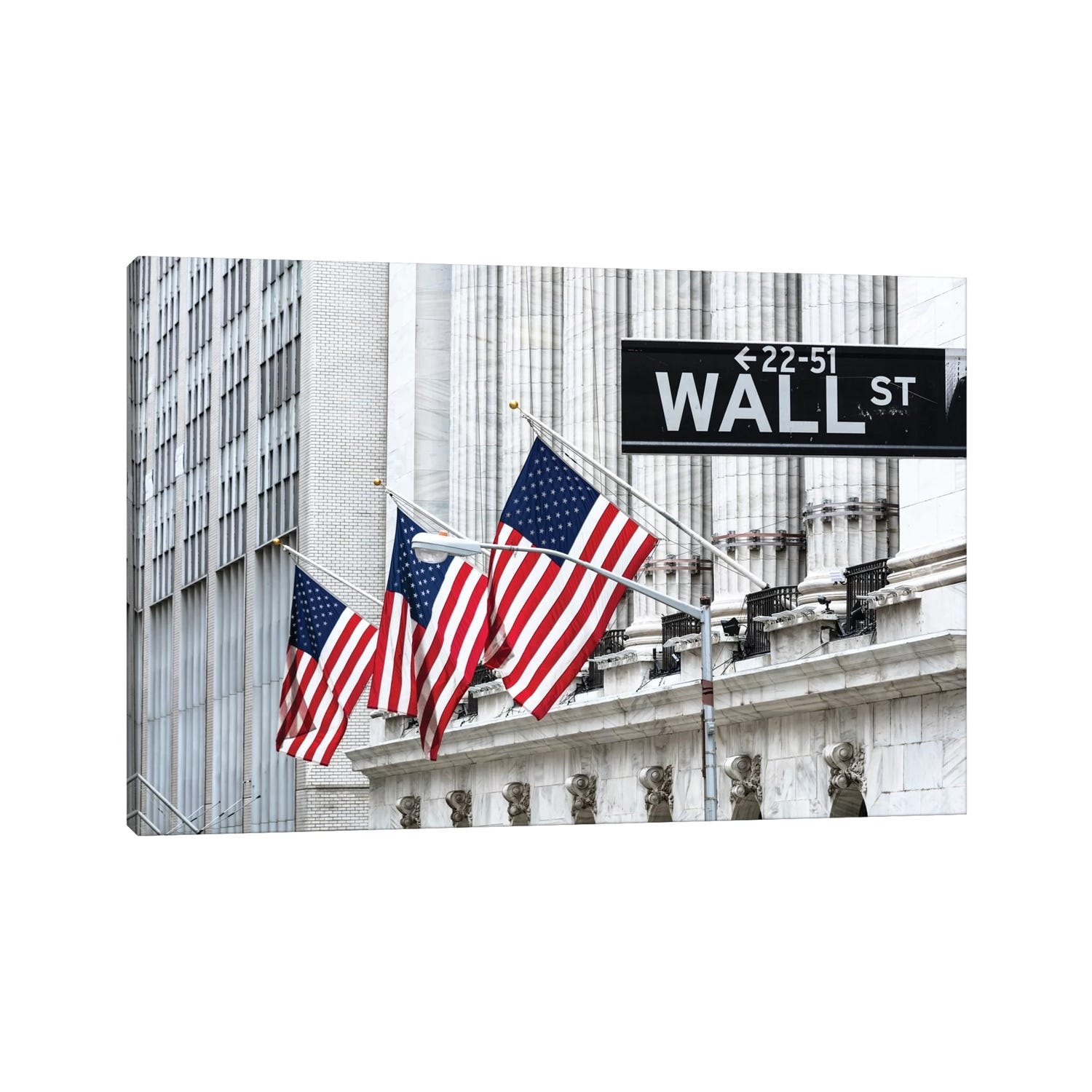iCanvas "American Flags & Wall Street Signage, New York Stock Exchange, Financial District, NYC" by Matteo Colombo Canvas Print