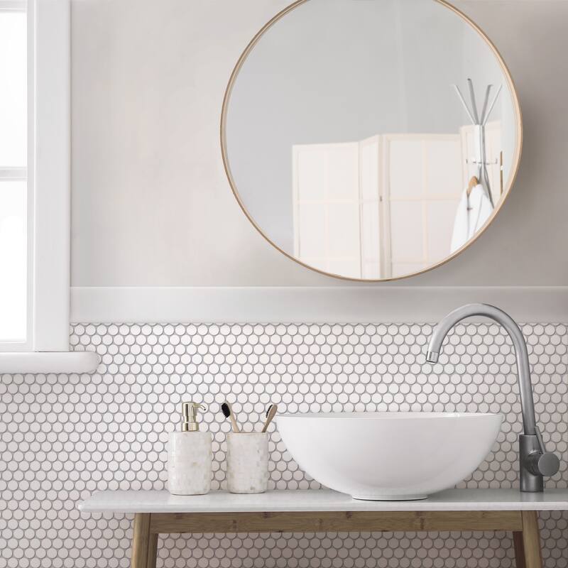 Merola Tile Hudson Penny Round Matte White 11-7/8" x 12-5/8" Porcelain Floor and Wall Tile