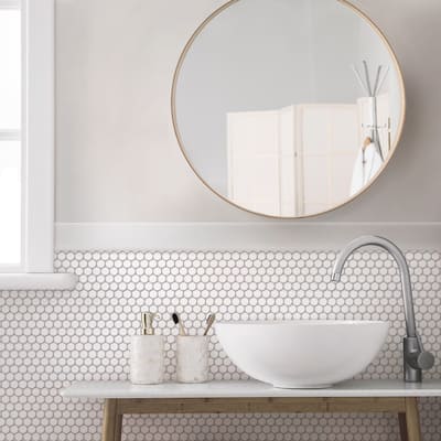 Merola Tile Hudson Penny Round Matte White 11-7/8" x 12-5/8" Porcelain Floor and Wall Tile