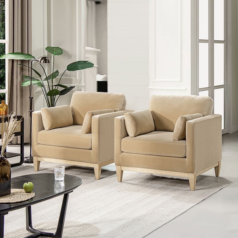 Knox 36" Modern Farmhouse Loose Pillow-Back Arm Chair - Set of 2 - Fawn Brown Performance Velvet
