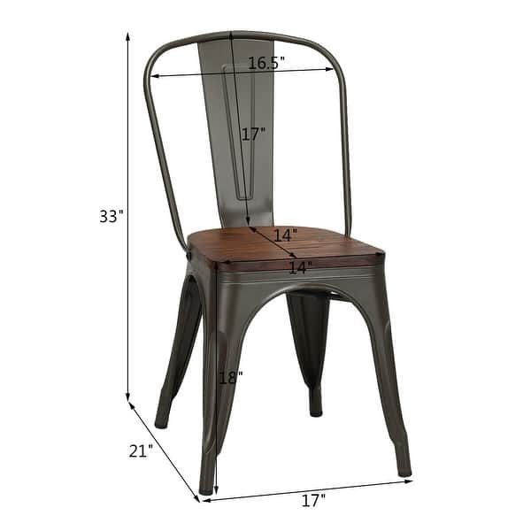 Costway Set of 4 Style Metal Dining Side Chair Wood Seat Stackable ...