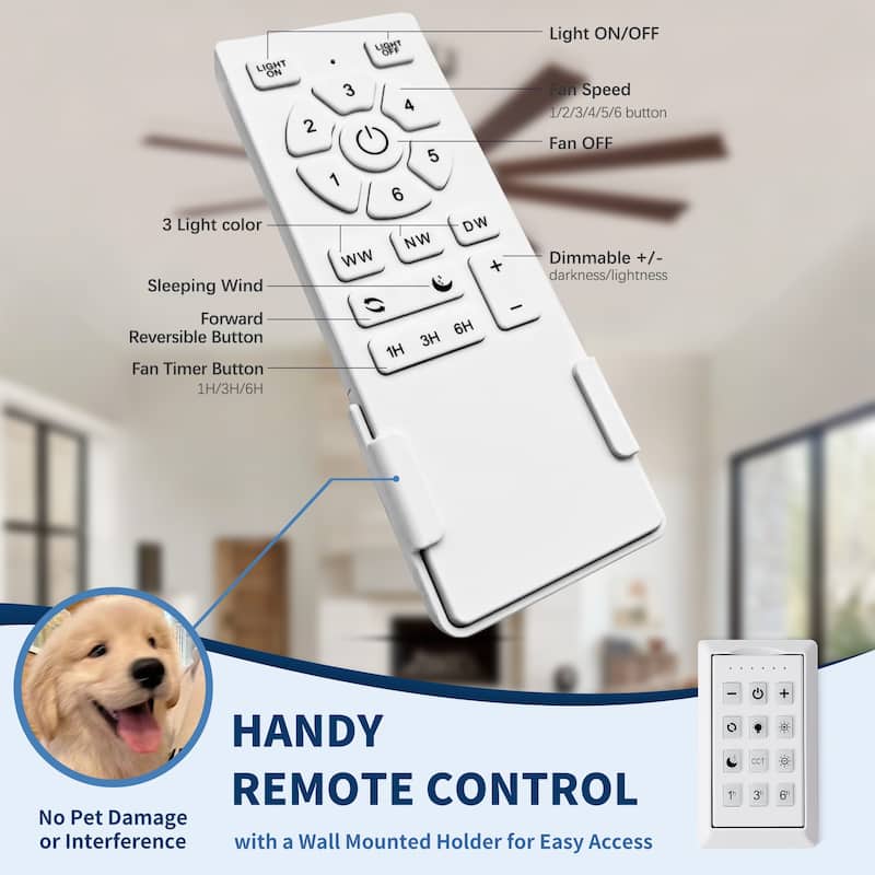 72 inch Retro Farmhouse Ceiling Fan with Light and Solid Wood Blades