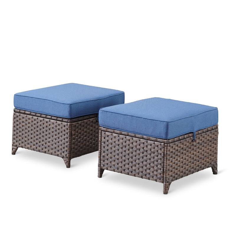 2 Pieces Patio Rattan Ottomans with cushions