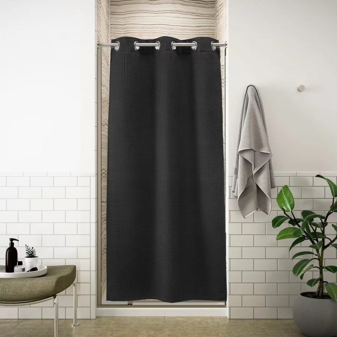 Cotton Blend Waffle Weave Shower Curtain with Snap-in Liner, No Hooks  Needed - On Sale - Bed Bath & Beyond - 38440790