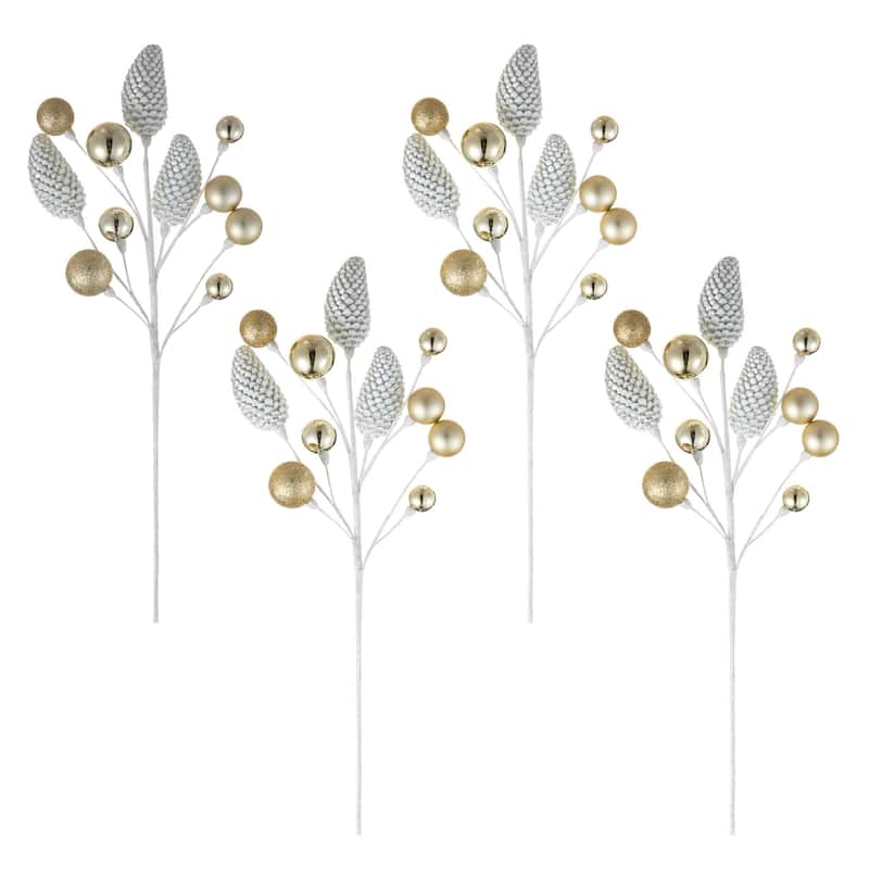 Glitzhome Set of 4 24"H Christmas Elegant Pinecone Picks Tree Topper