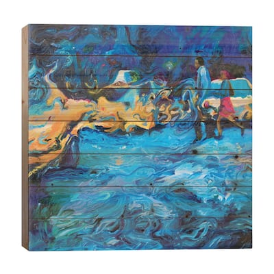 Running In Rain Print On Wood by Iris Scott - Multi-Color