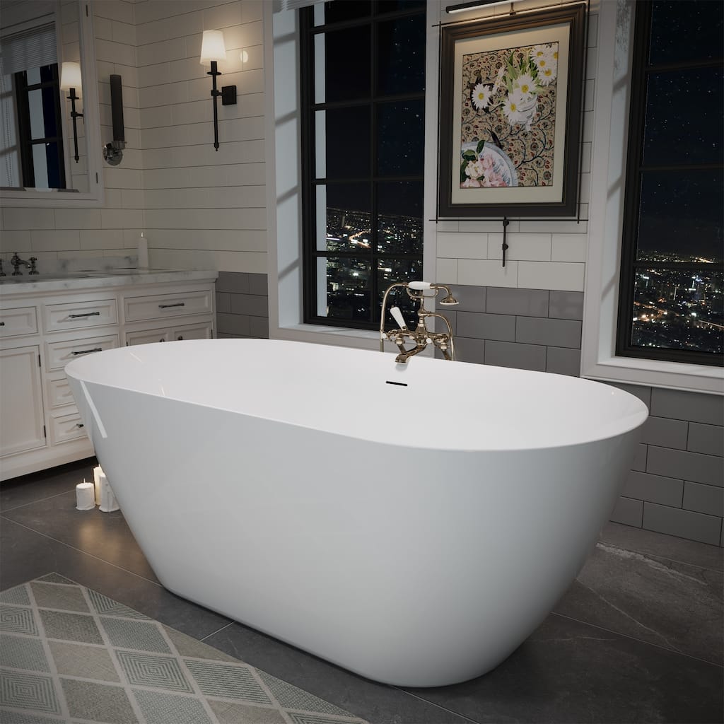 55" Glossy White Oval Acrylic Bathtub