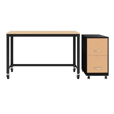 Space Solutions Home Office Natural Wood Finish Desk and Storage Set
