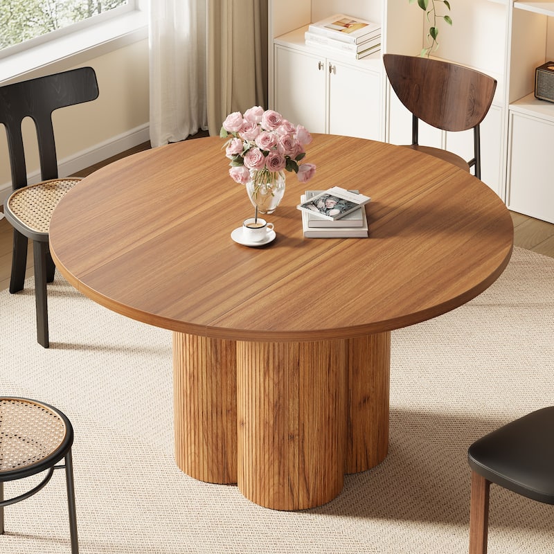 47 Inches Round Dining Table, Wood Kitchen Table with Fluted Base - 47.24"D x 47.24"W x 29.52"H